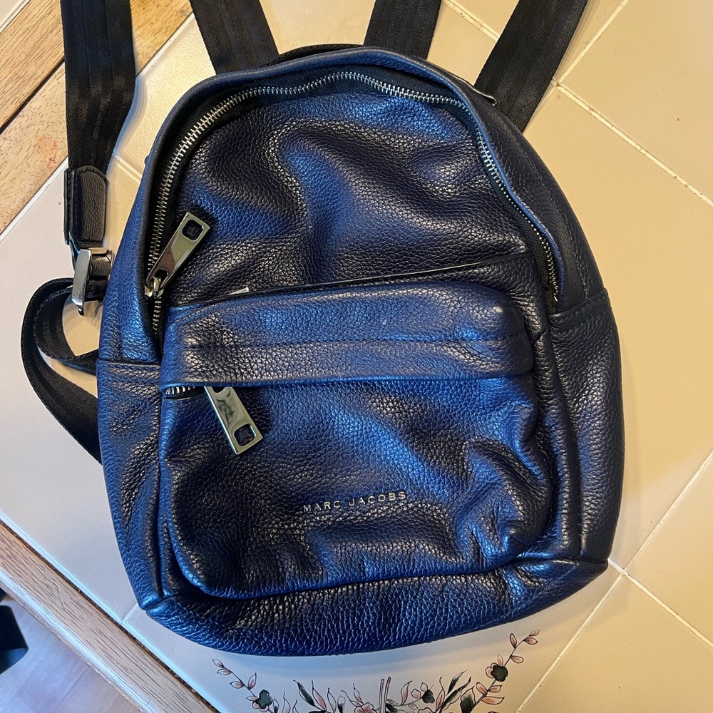 Marc Jacobs Mini Backpack Purse Navy Blue Leather